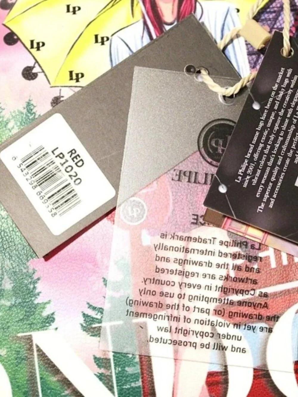 LP La Philipe Purse "Umbrella in London" Handbag Red Large Bag Black Tote LP1020 - Picture 16 of 16